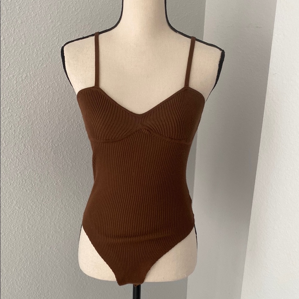❤️3x$20 Say What Brown Ribbed Women's Bodysuit Top
